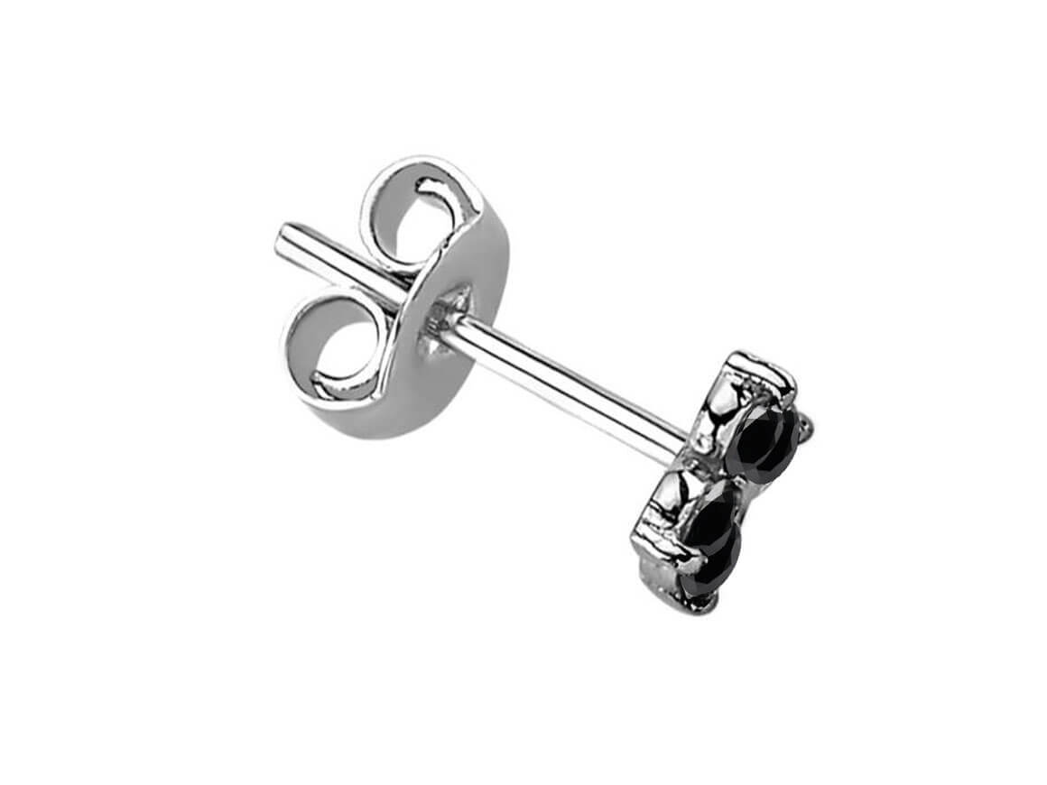 Boucles d'oreilles puces homme trèfle diamant noir