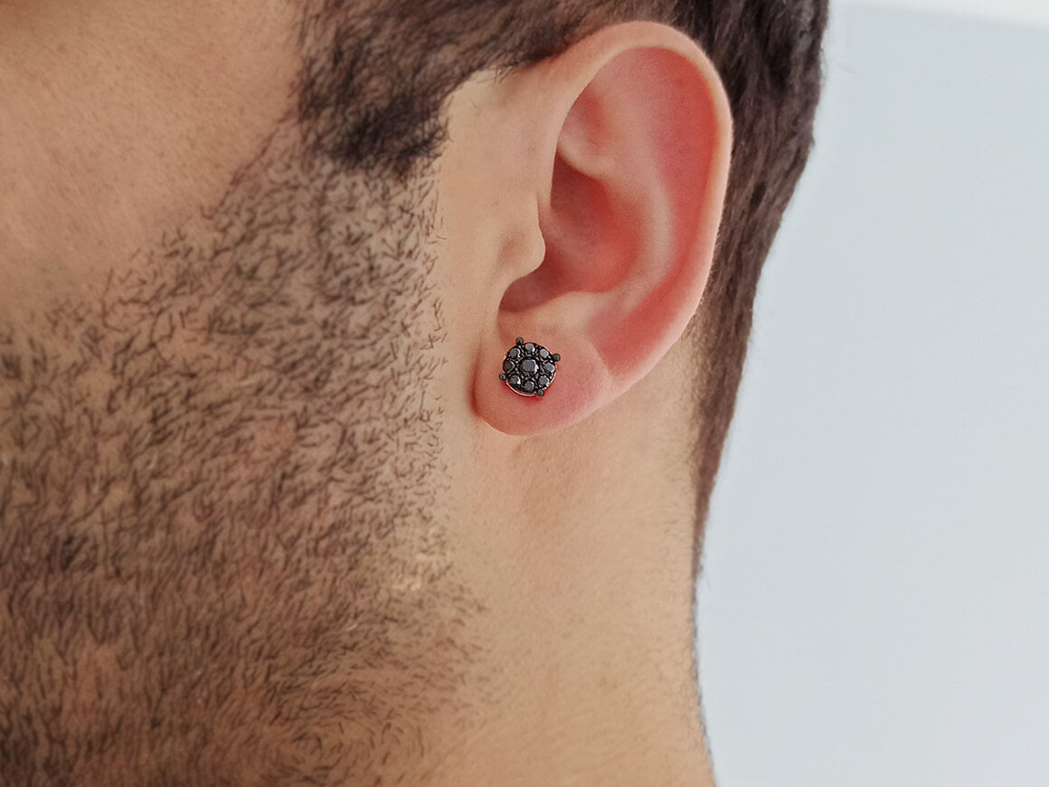 Boucles d'oreilles à tige solitaire effet diamant noir 0,40 carat pour homme