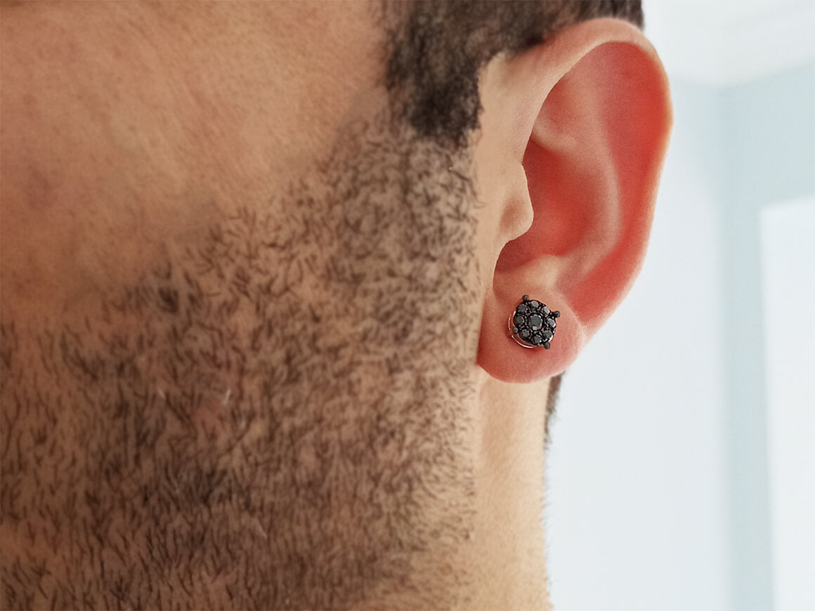 Boucles d'oreilles à tige solitaire effet diamant noir 0,40 carat pour homme