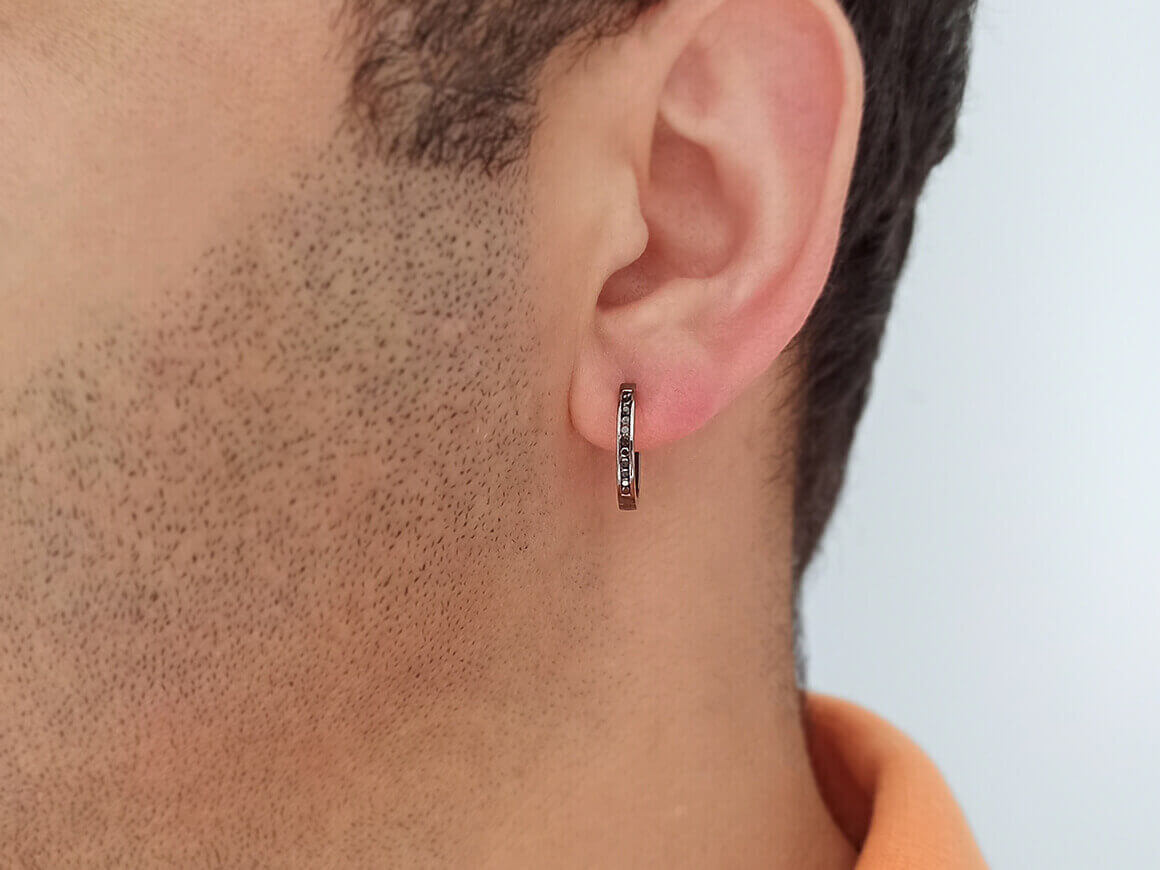 Boucles d'oreilles créoles homme diamant noir