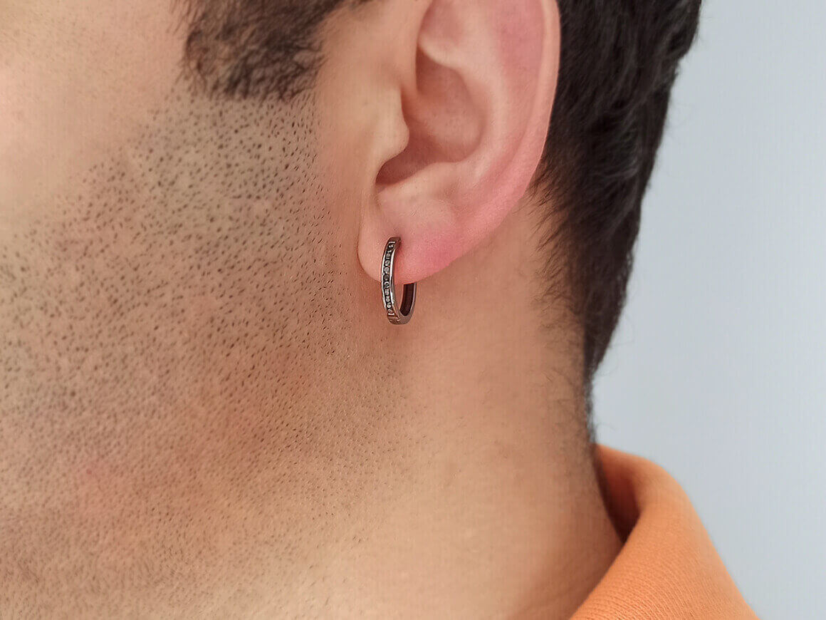 Boucles d'oreilles créoles homme diamant noir
