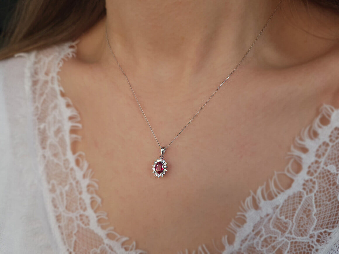 Diamond and Oval Ruby Necklace