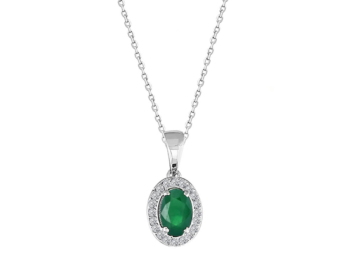 Diamond and Oval Emerald Necklace
