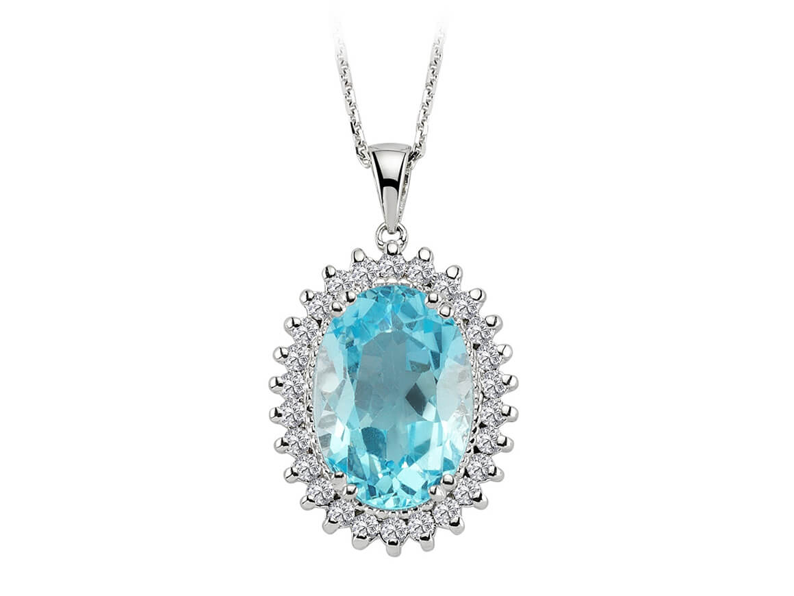 Collier diamant et topaze bleue
