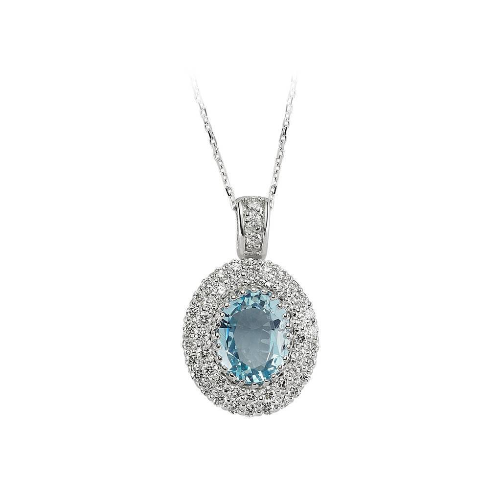 Collier diamant pierre aigue-marine