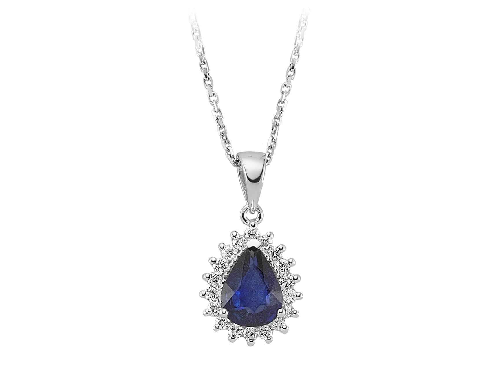 Diamond and drop sapphire necklace