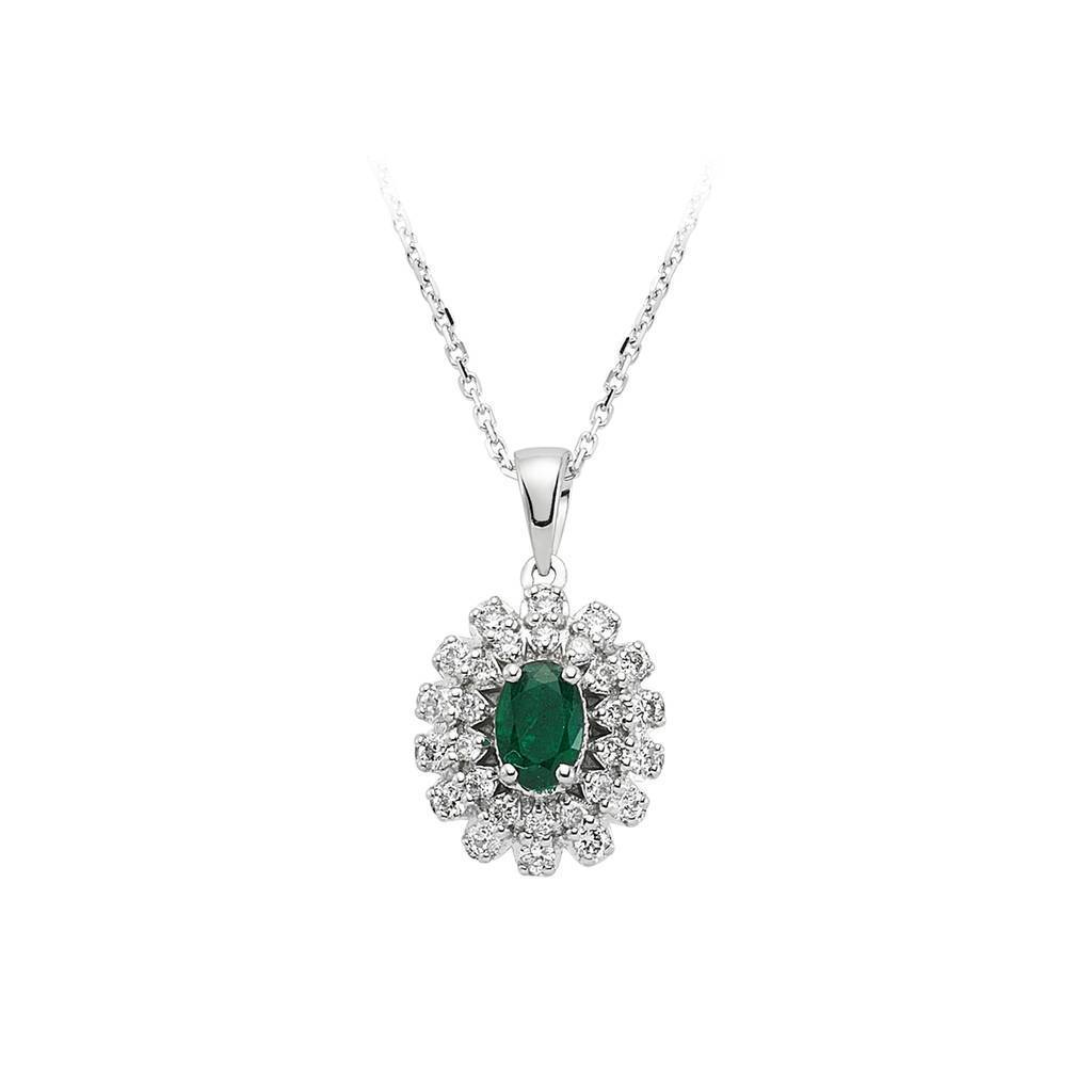 Diamond and Oval Emerald Necklace
