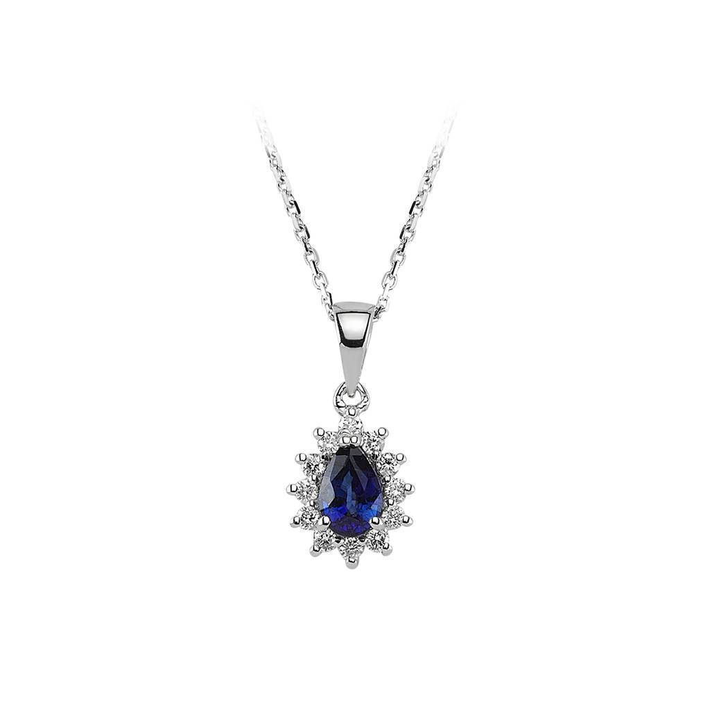 Diamond and drop sapphire necklace