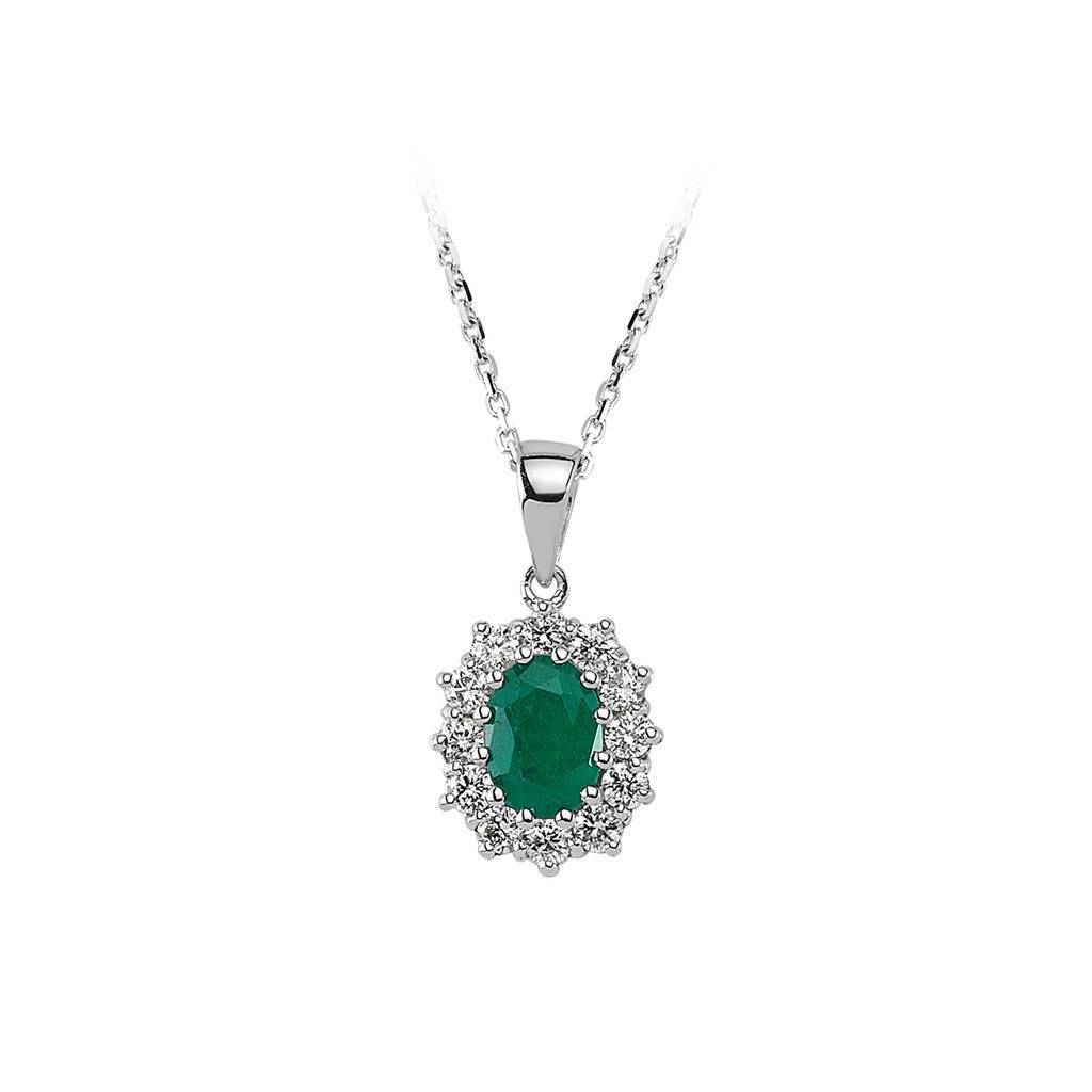 Diamond and Oval Emerald Necklace