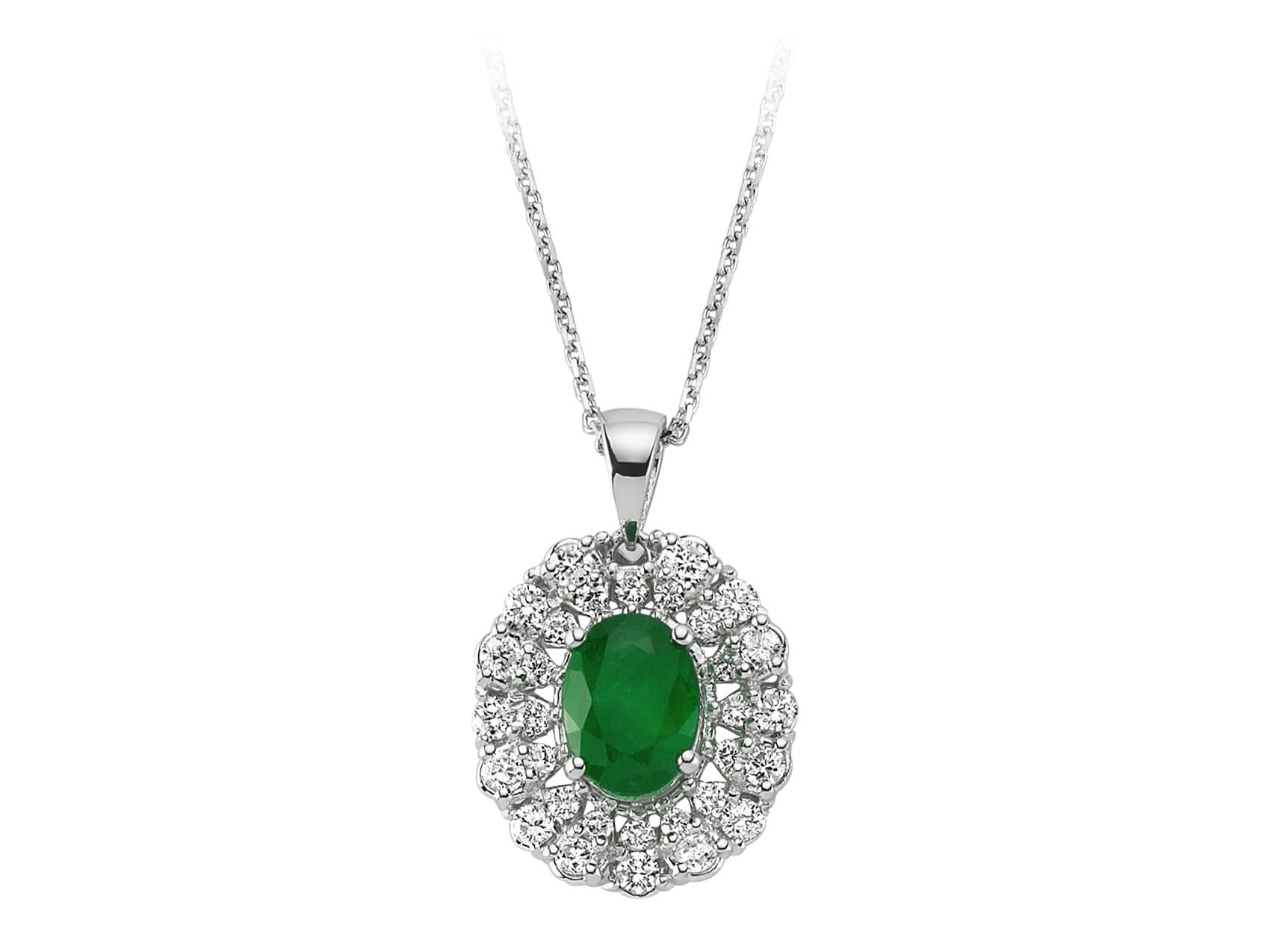 Diamond and Oval Emerald Necklace