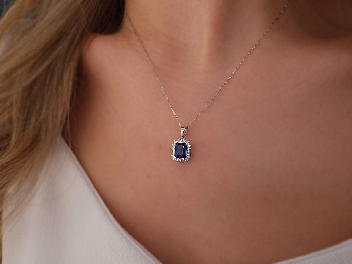 Diamond and Octagon Sapphire Necklace
