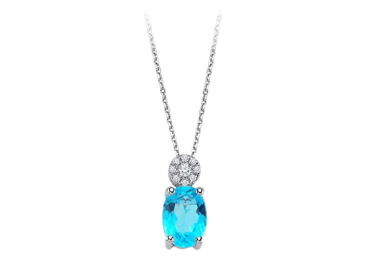 Collier diamant et topaze bleue ovale