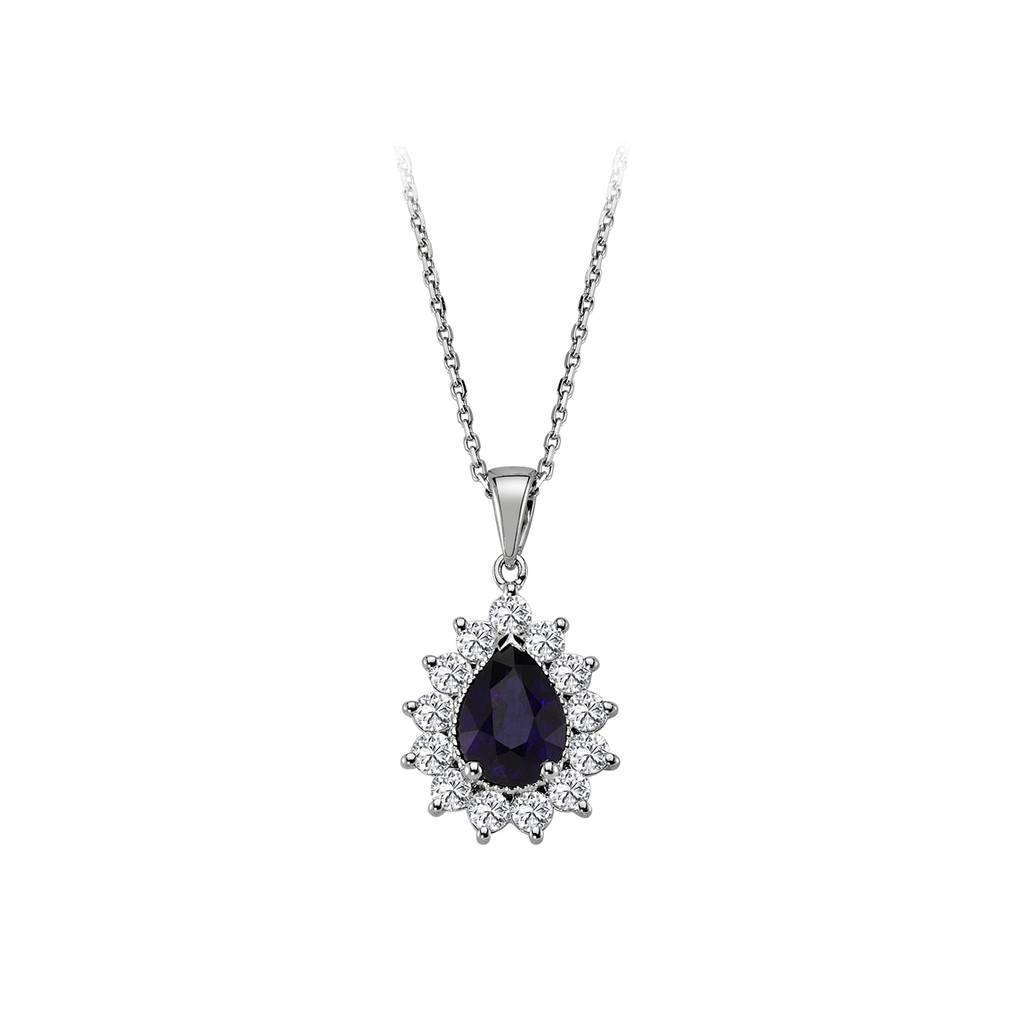 Collier diamant et saphir en forme de larme