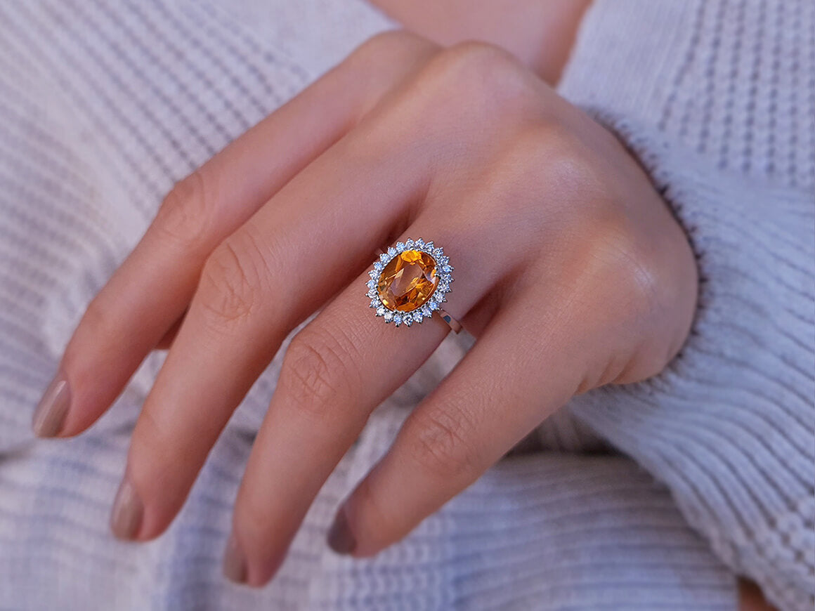 Bague diamant et citrine ovale