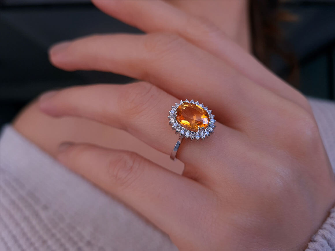 Bague diamant et citrine ovale