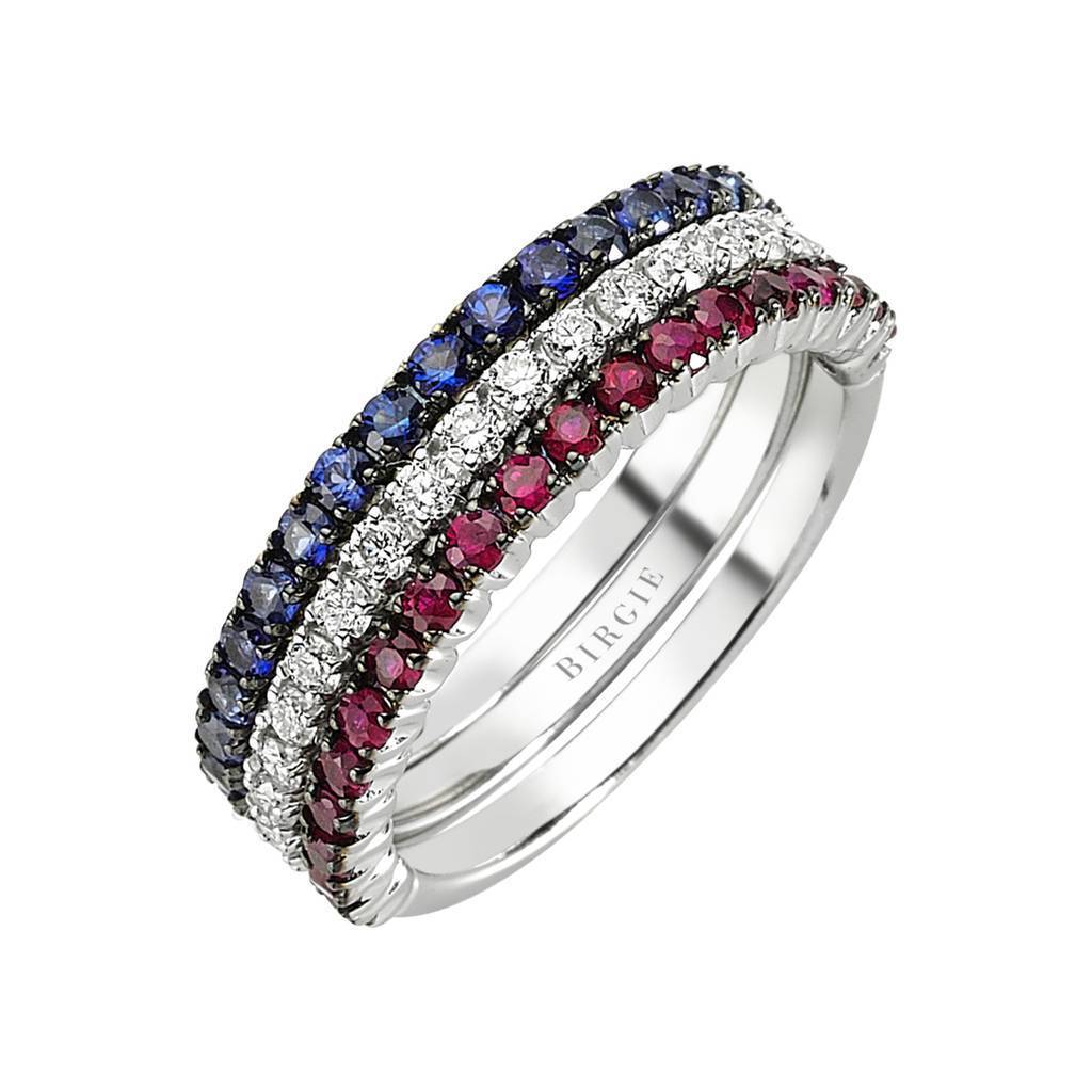 Diamant Rubin und Saphir Halbrundum Ring