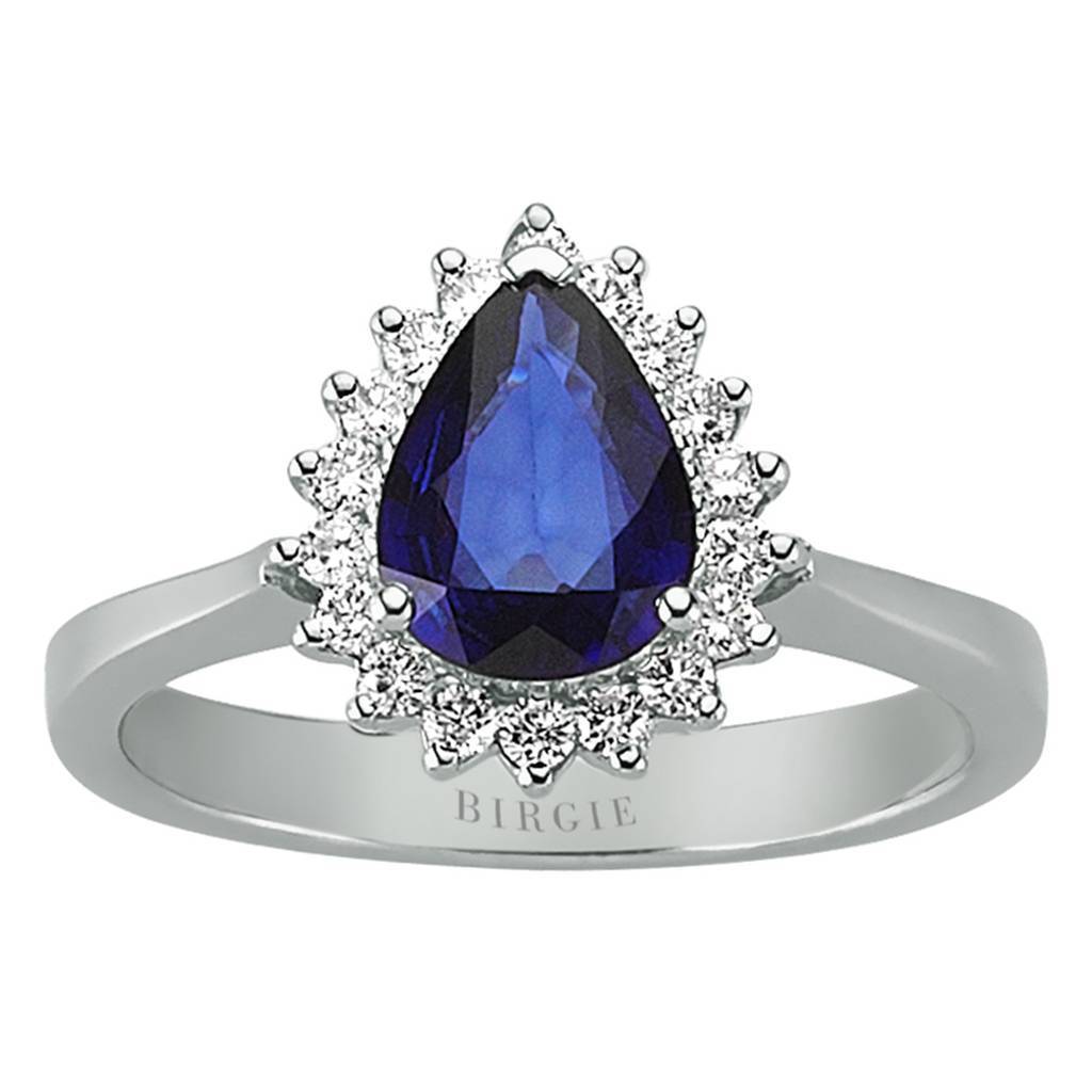 Diamond and teardrop sapphire ring