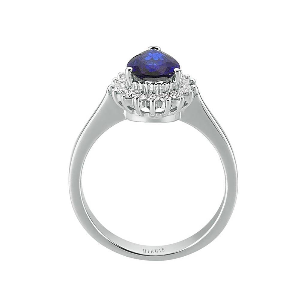 Diamond and teardrop sapphire ring