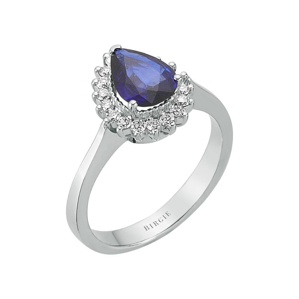 Diamond and teardrop sapphire ring