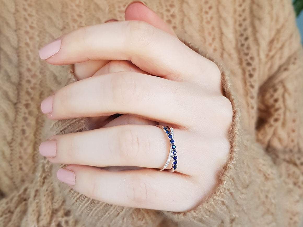 Diamond and Sapphire Half Round Alliance