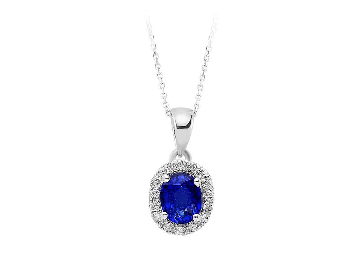 Collier diamant et saphir ovale