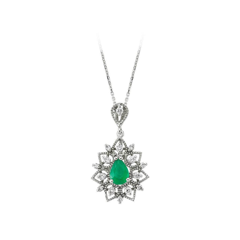 Collier diamant et émeraude en forme de larme