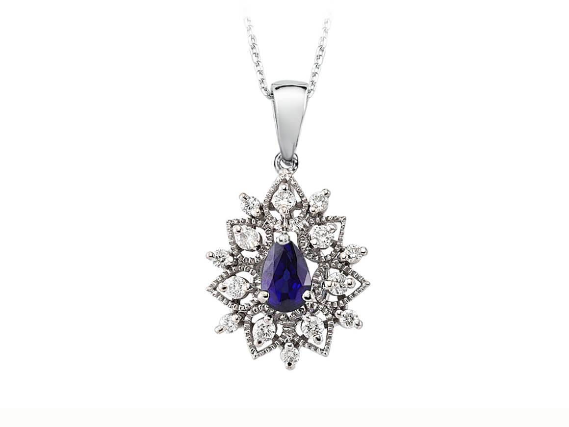 Collier fleur de saphir et diamants en forme de larme