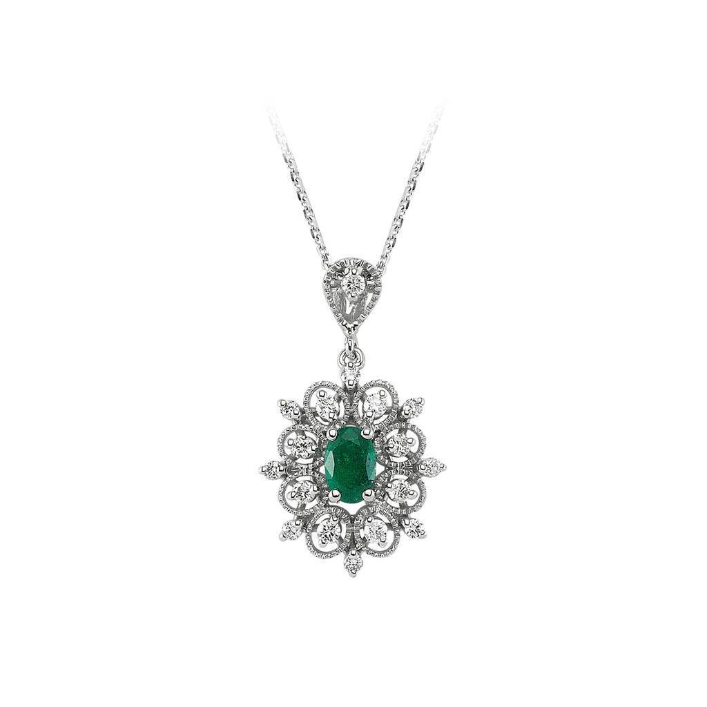 Collier diamant et émeraude ovale