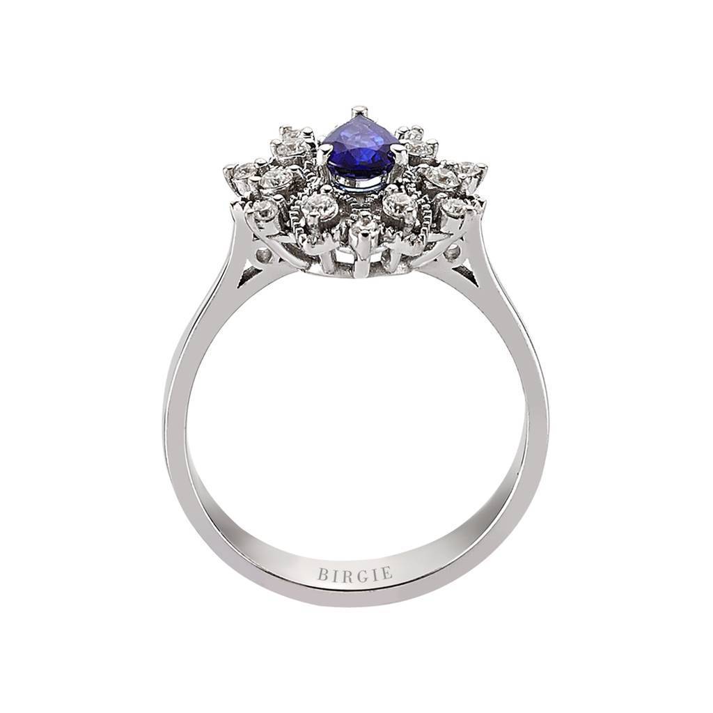 Diamond and teardrop sapphire ring