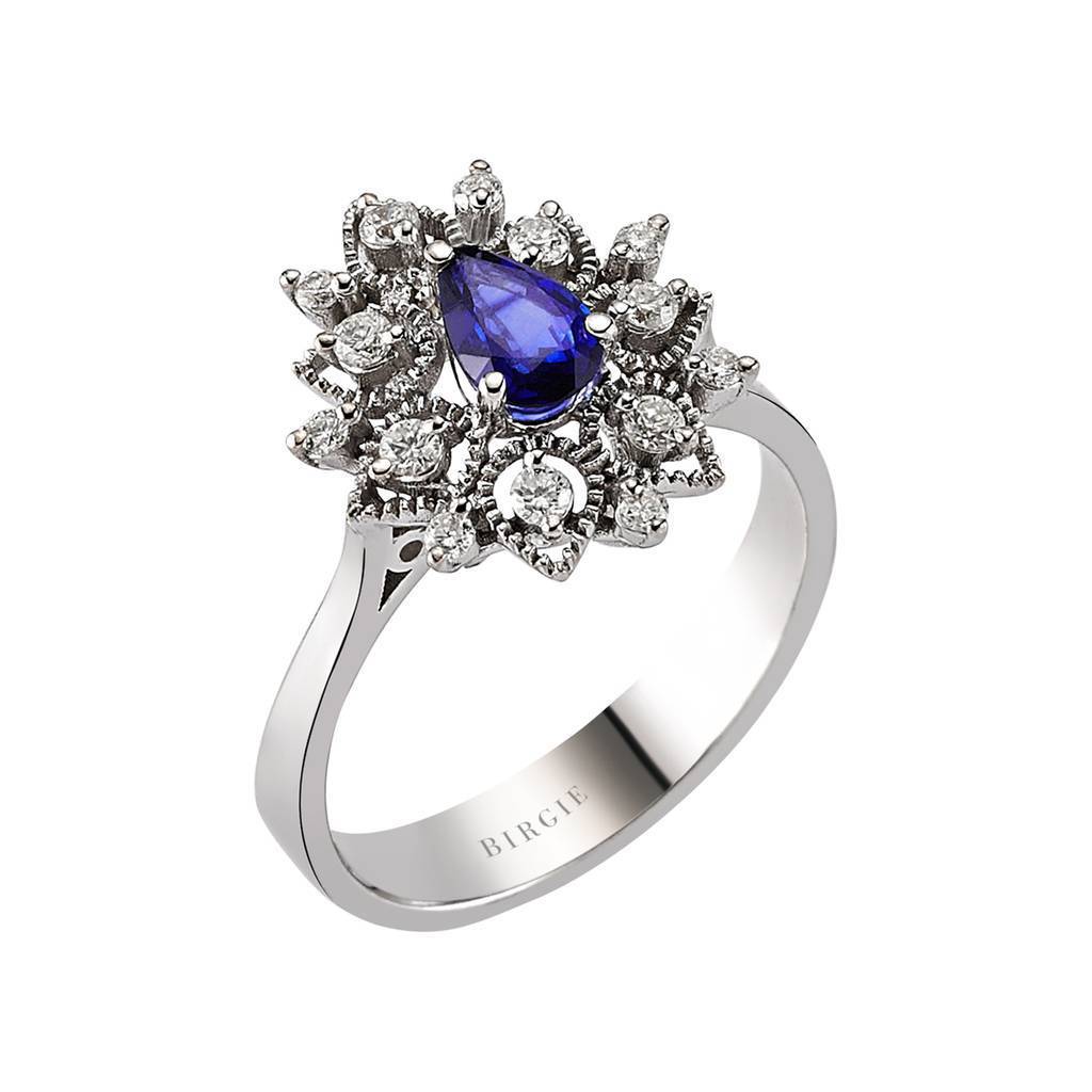 Bague diamant et saphir en forme de larme