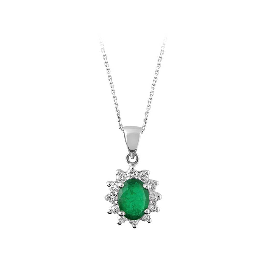 Diamond and Oval Emerald Necklace