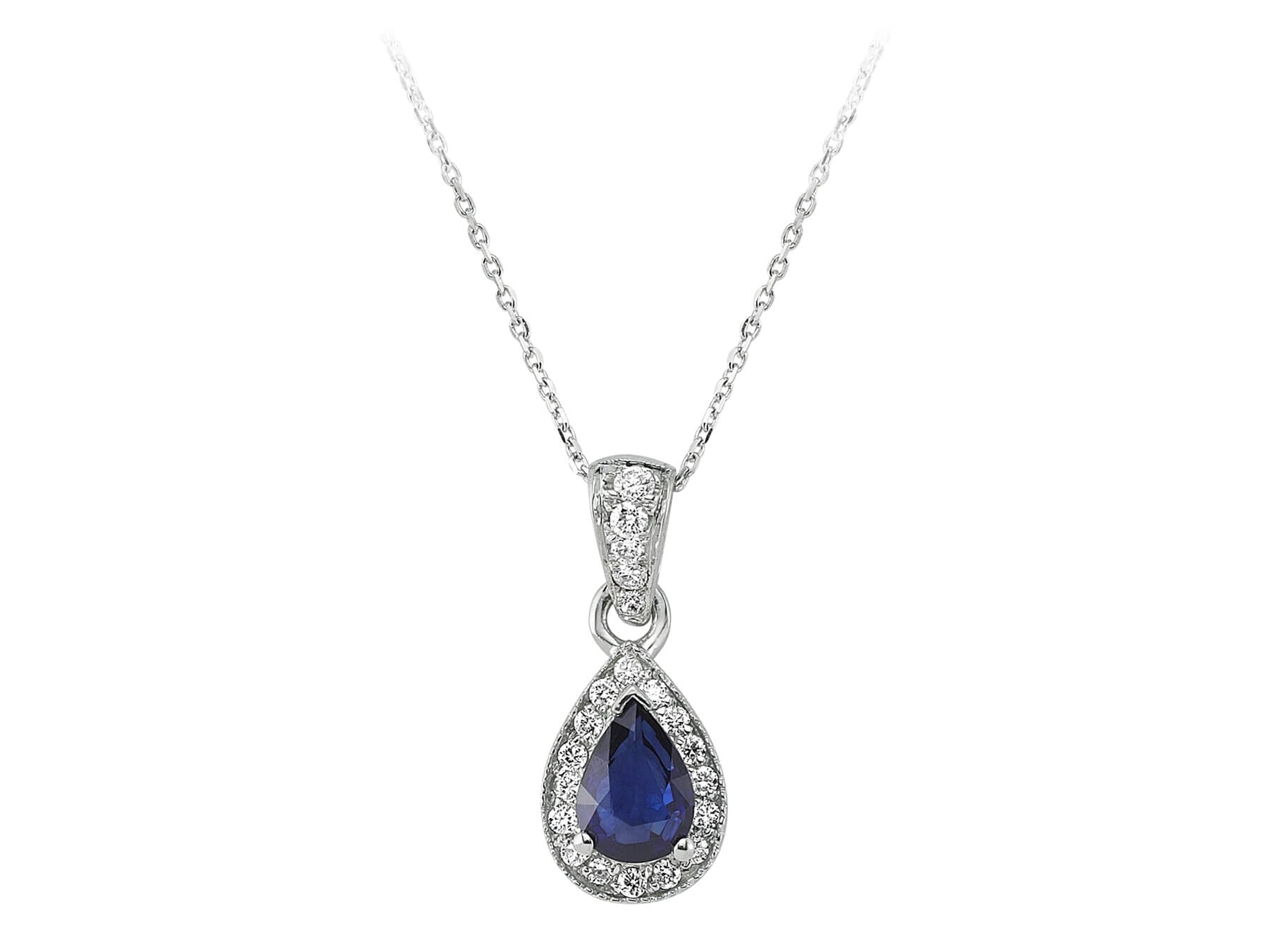 Diamond and drop sapphire necklace