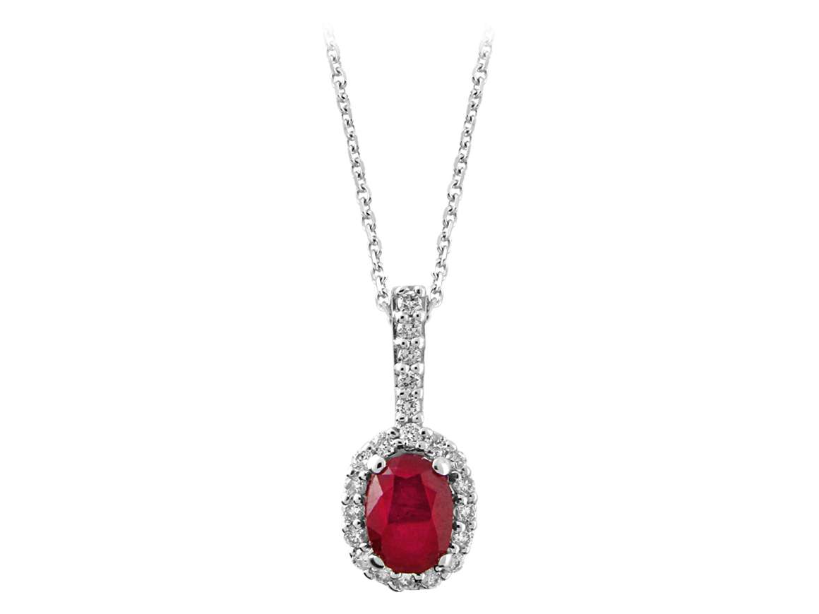 Collier diamant et rubis ovale