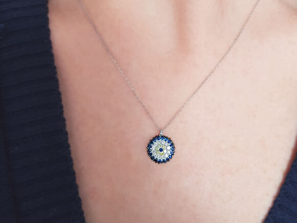 Diamond and Sapphire Blue Eye Necklace