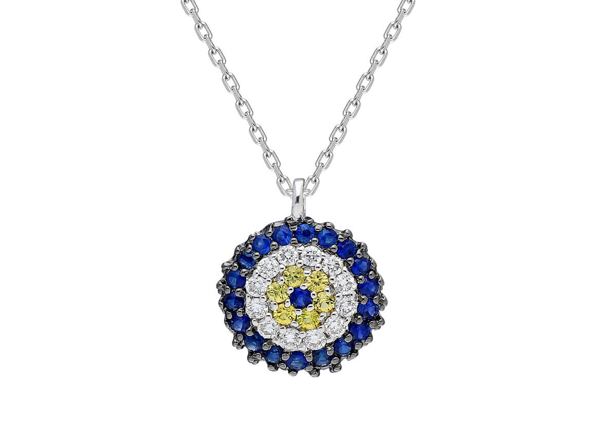 Diamond and Sapphire Blue Eye Necklace