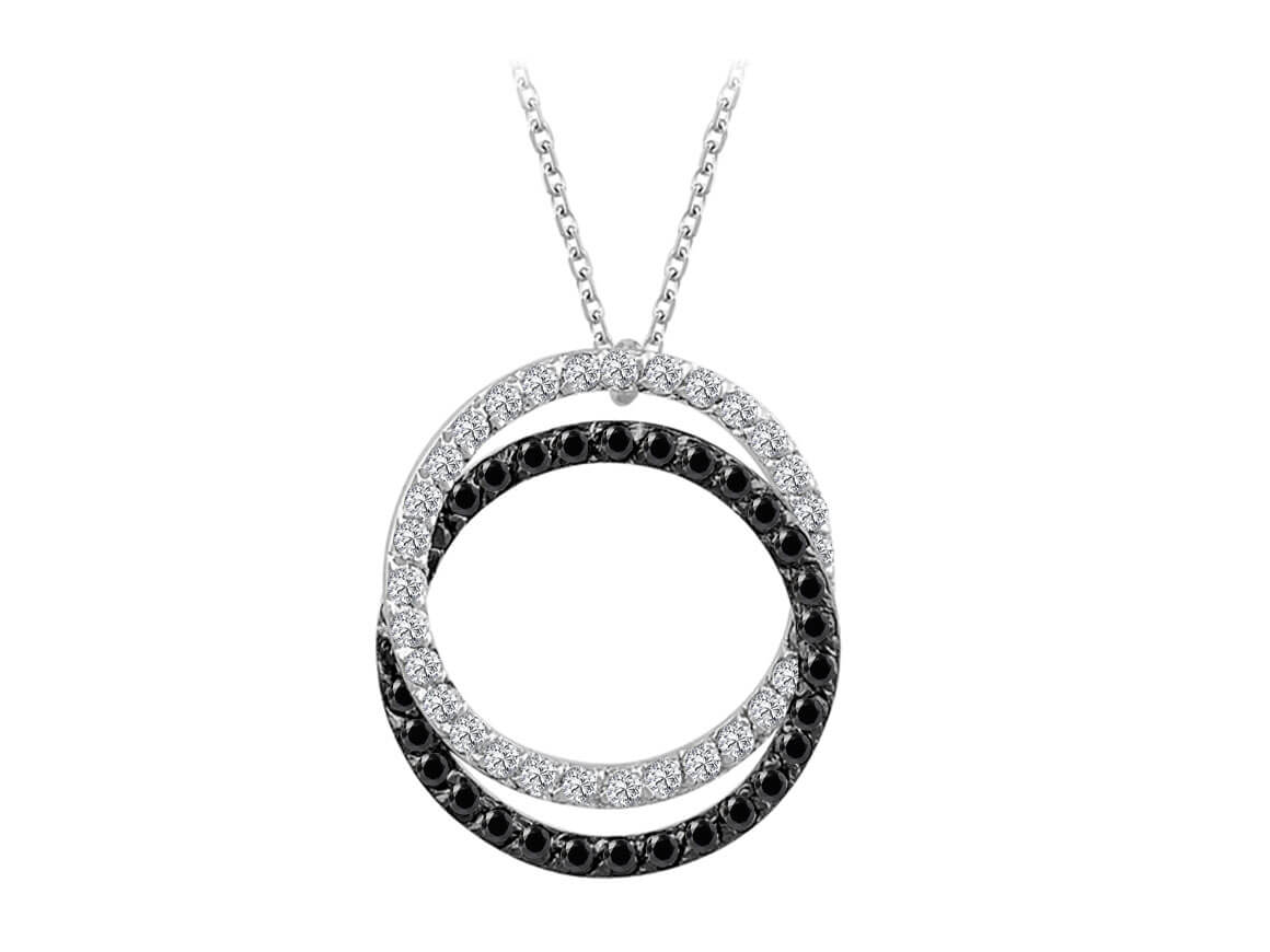 Collier double rond diamant noir et blanc