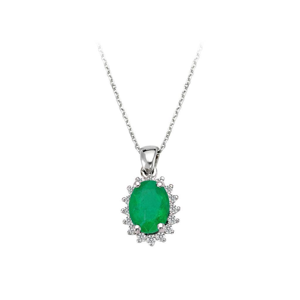 Collier diamant et émeraude ovale