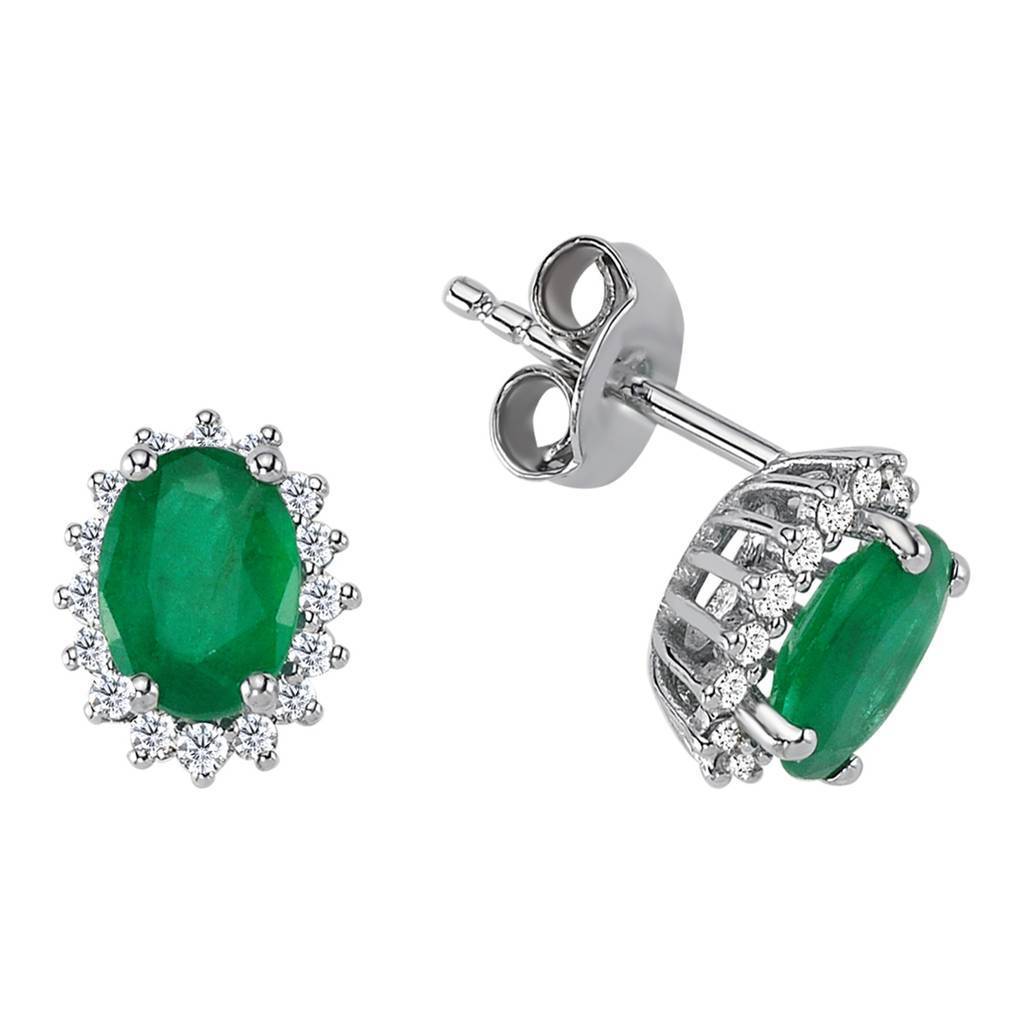Boucles d'oreilles clous diamant et émeraude ovale