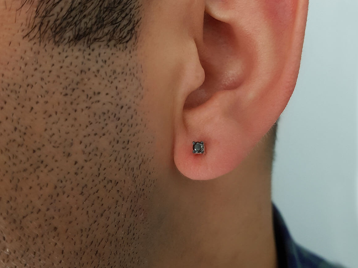 Boucles d'oreilles à tige solitaire diamant noir 0,12 carat pour hommes