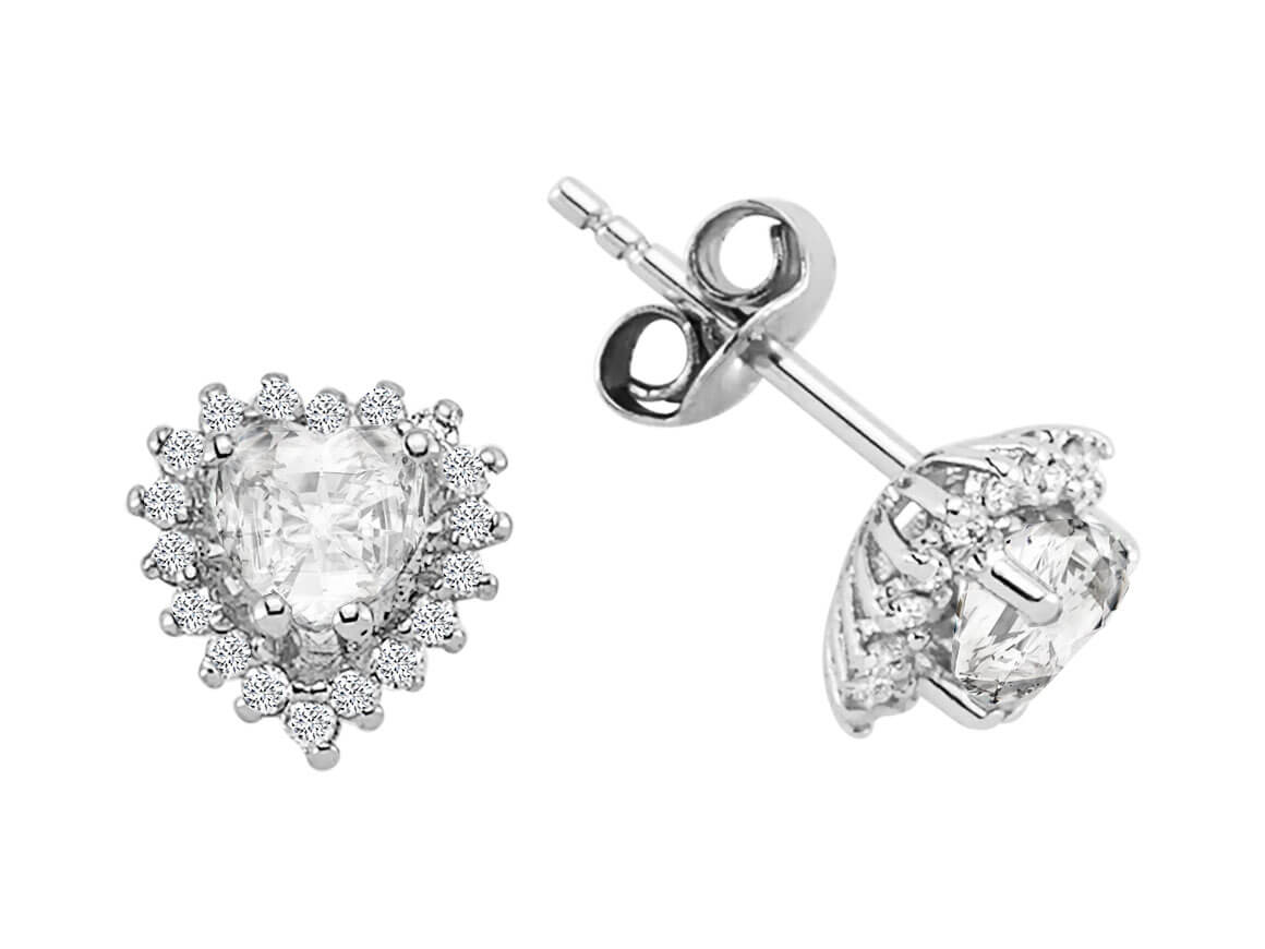 Diamond and Heart White Topaz Stud Earrings