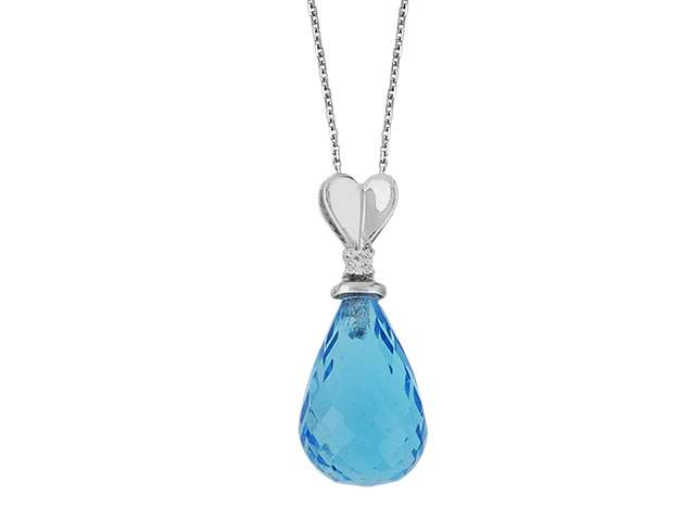 Collier diamant et topaze bleue en forme de larme