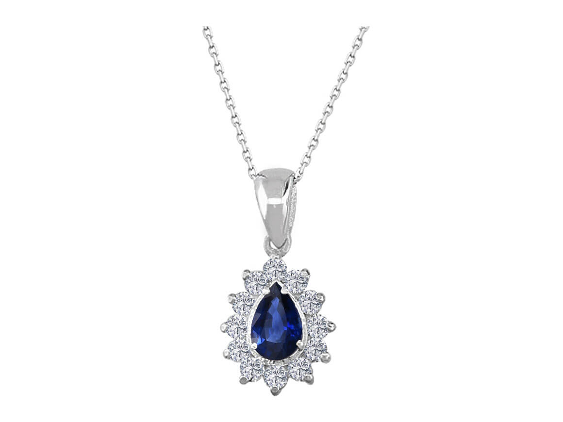 Collier diamant et saphir en forme de larme