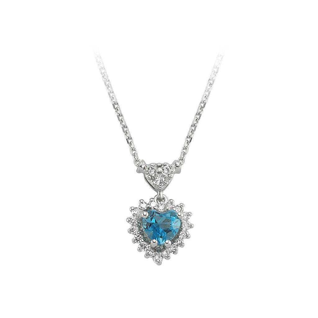 Collier diamant et topaze bleue coeur