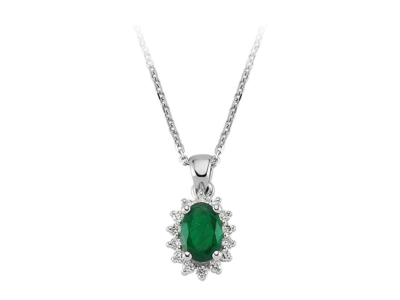 Diamond and Oval Emerald Necklace