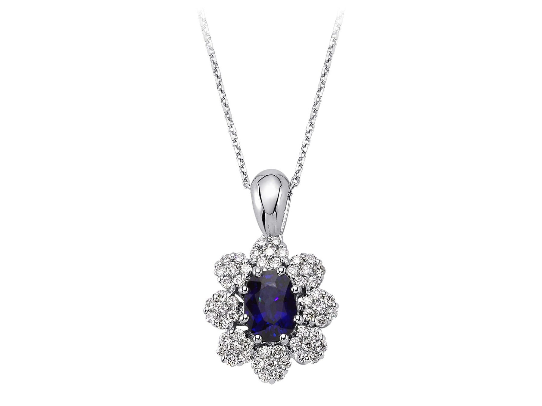 Collier de fleurs en diamant et saphir ovale