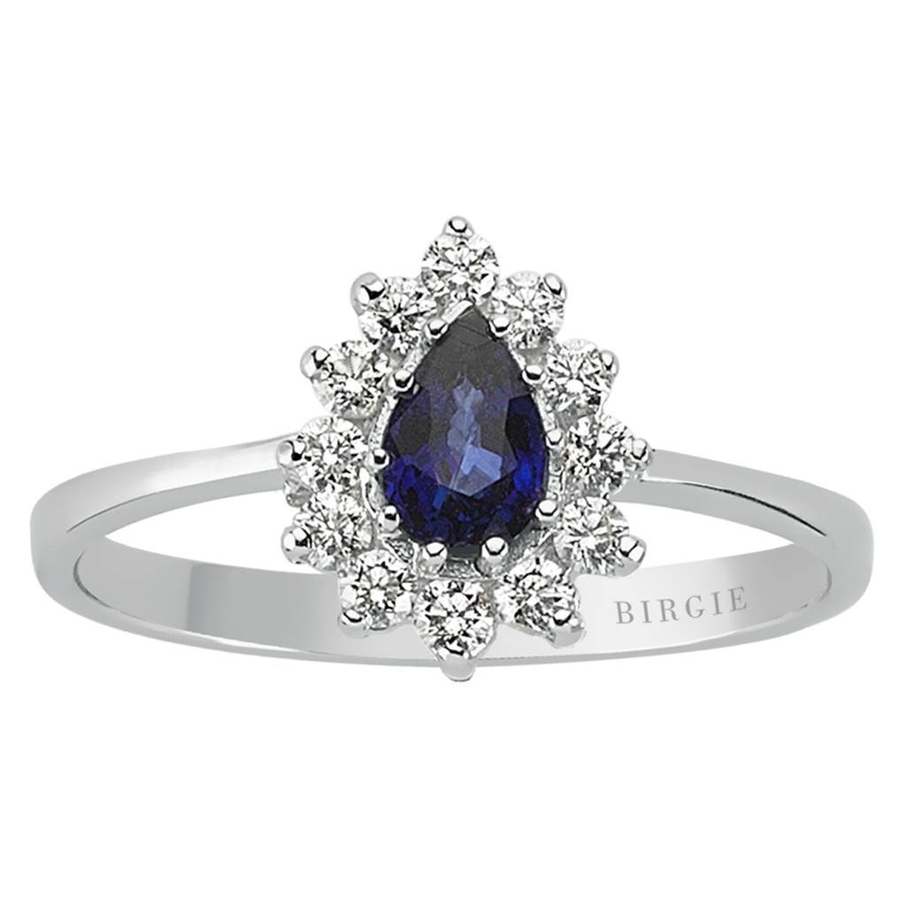 Round Blue Sapphire and Diamond Engagement Ring
