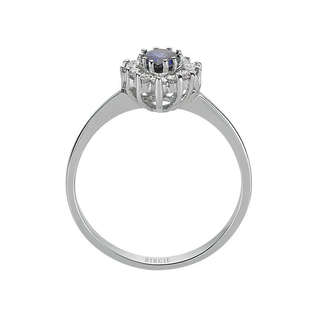 Round Blue Sapphire and Diamond Engagement Ring