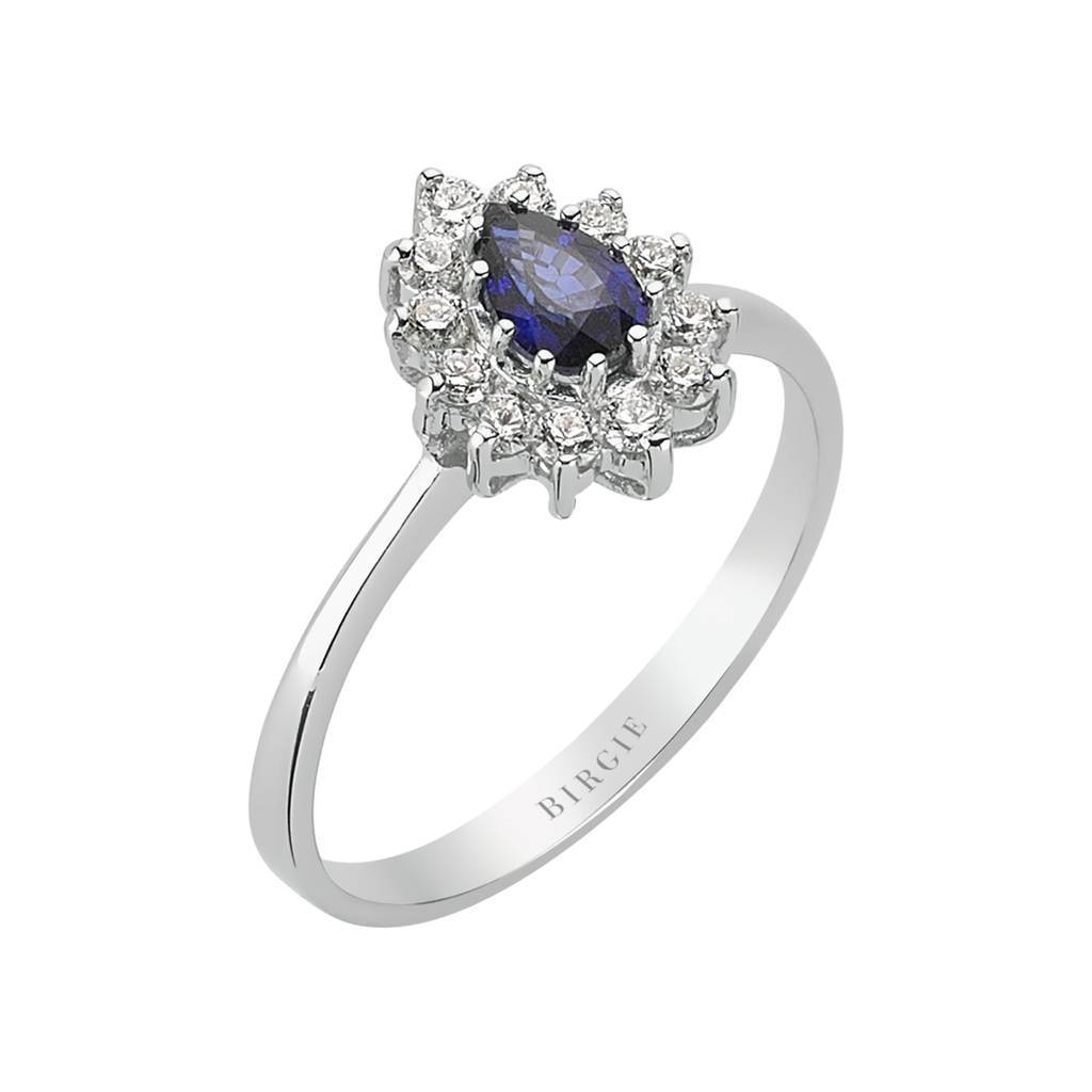 Round Blue Sapphire and Diamond Engagement Ring