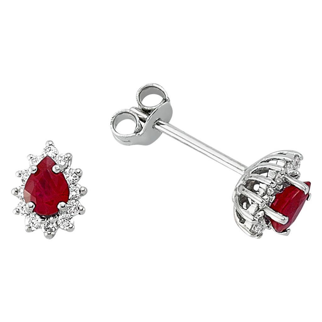 Boucles d'oreilles puces diamants et rubis larme