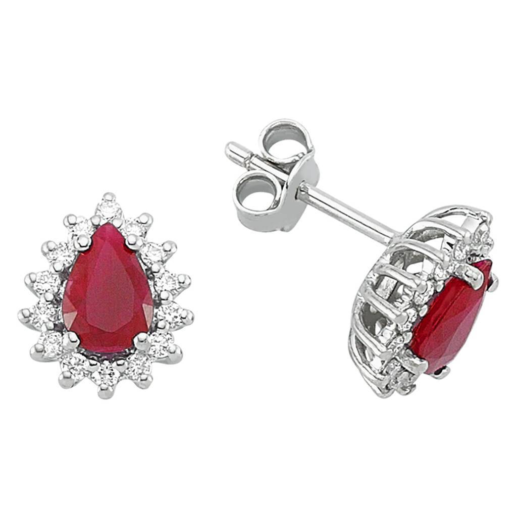 Boucles d'oreilles puces diamants et rubis larme